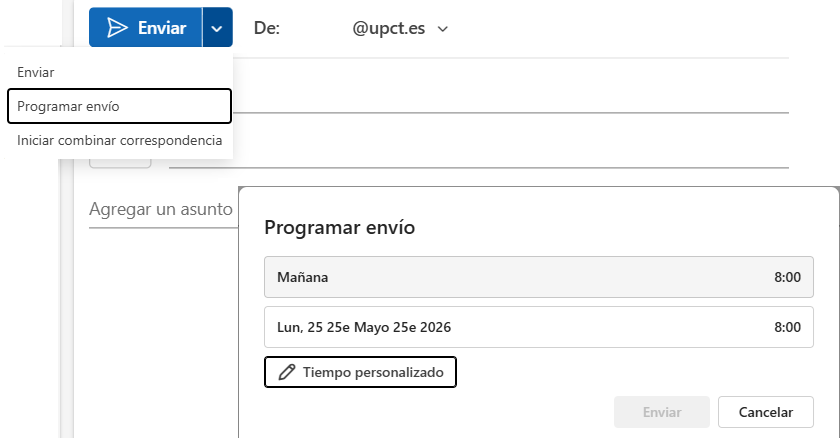 Programar env&iacute;o en Outlook